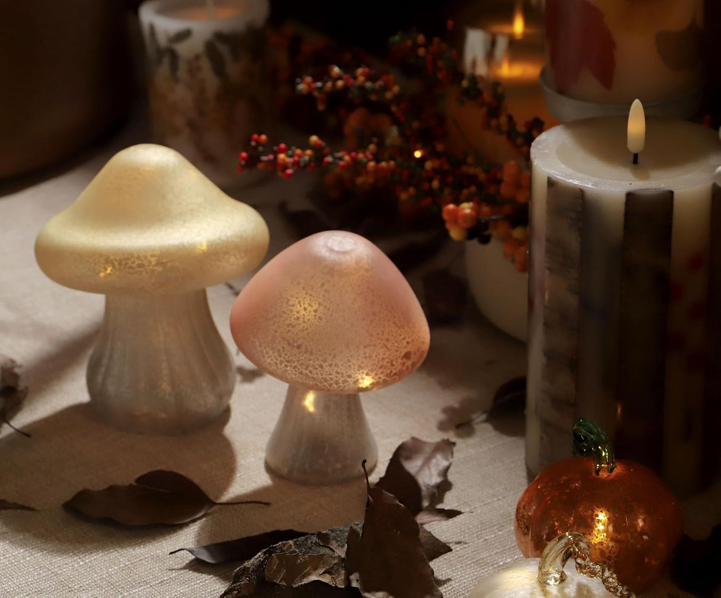 Glass Small Mushroom Table Lamp / Yellow