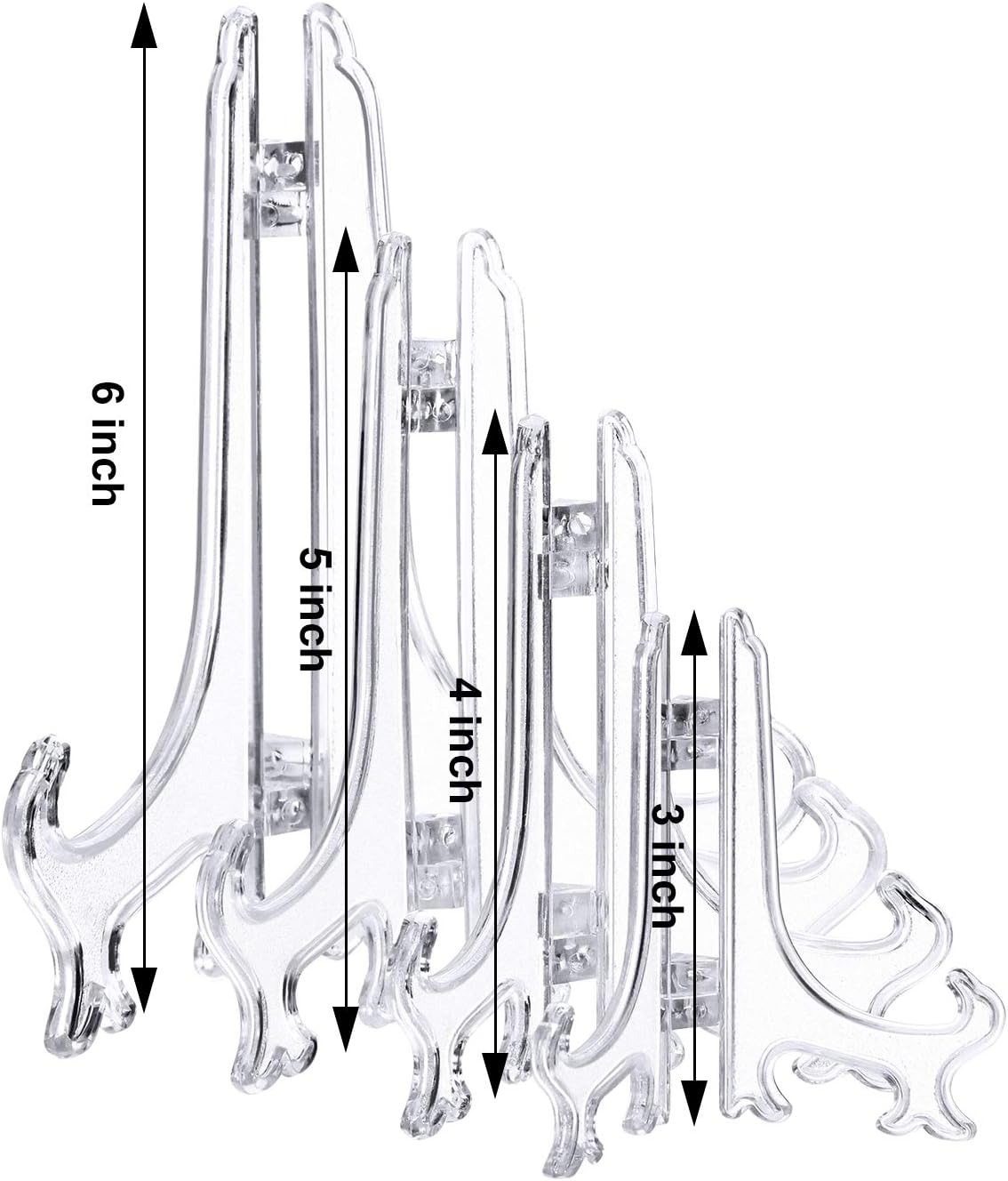 Plastic Easel Plate Stands Holders for Display 3/4/5/ Picture Frame / Clear / 6 Inch / Set of 24