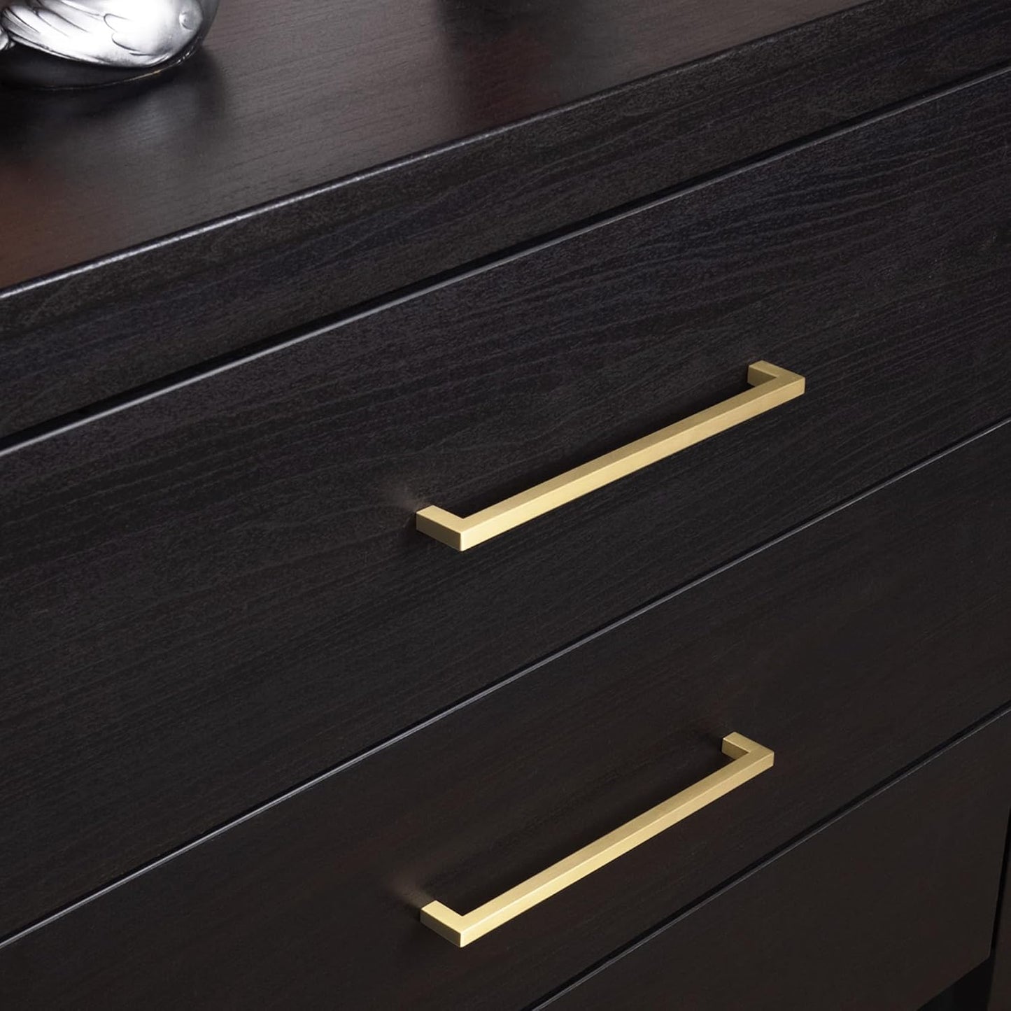 QOGRISUN 5-Pack Brushed Brass Cabinet Pulls, Solid Brass, 8-3/4" Center | Solid Brass Square Pulls, Brushed Brass