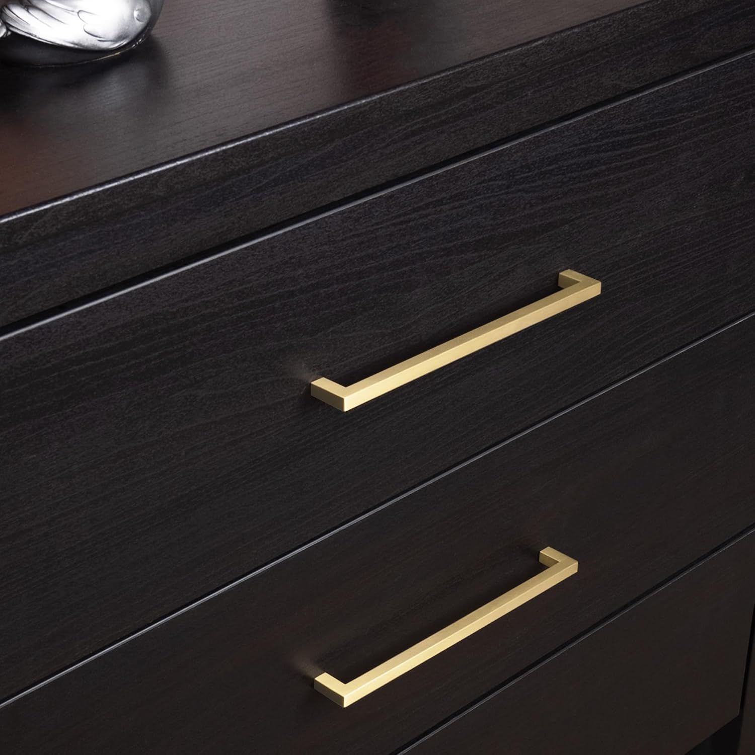 QOGRISUN 5-Pack Brushed Brass Cabinet Pulls, Solid Brass, 8-3/4" Center | Solid Brass Square Pulls, Brushed Brass