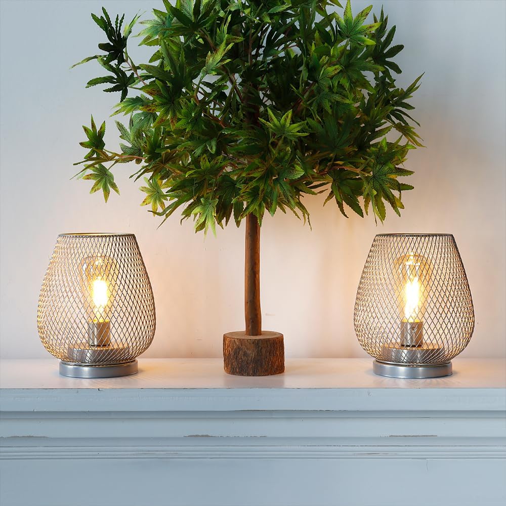 JHY DESIGN Set of 2 Metal Cage LED Lantern Battery Powered Cordless Accent Light with LED Great for Weddings Parties