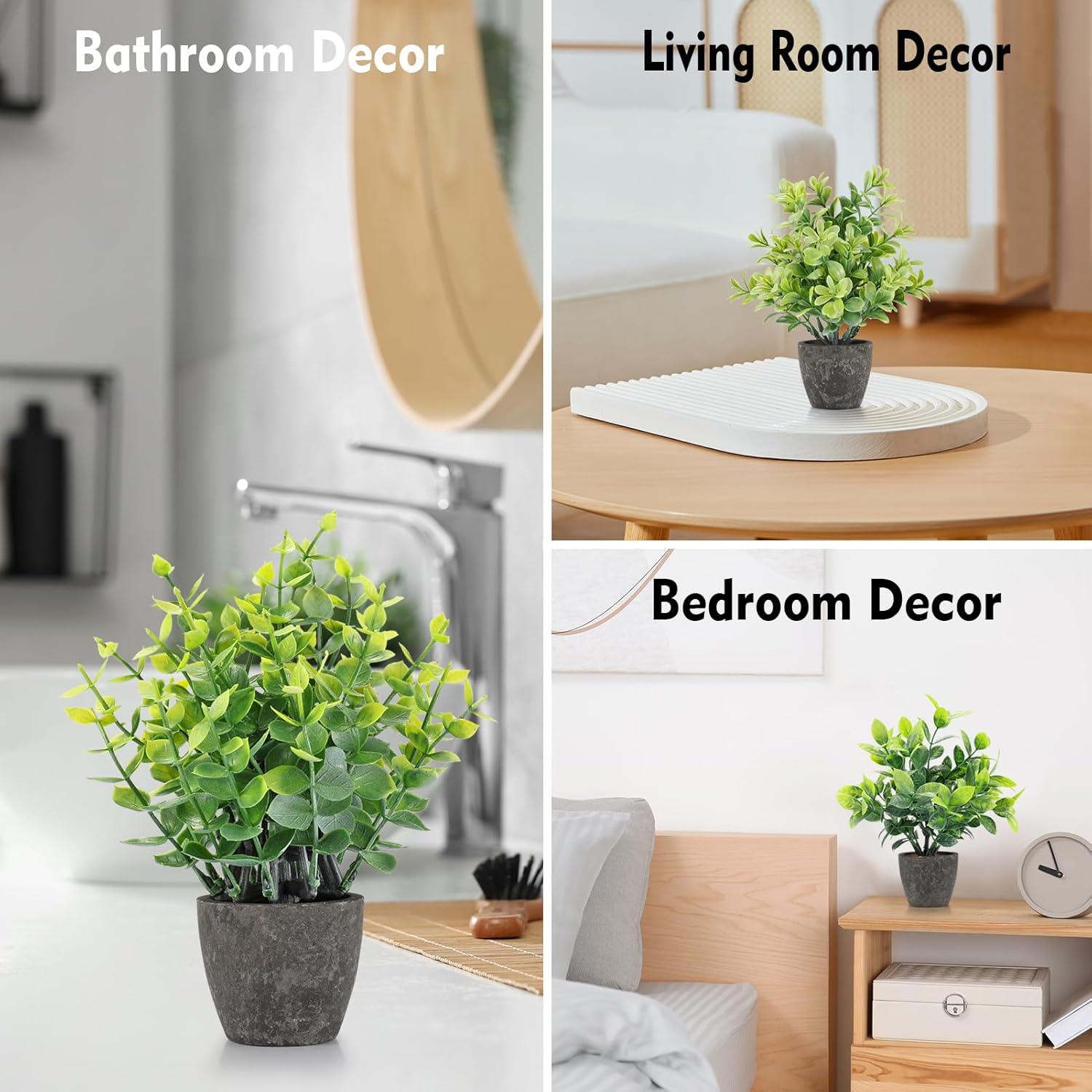 Fake Plants Ceramic Mini Artificial Greenery Potted Plants / Black / Set of 4