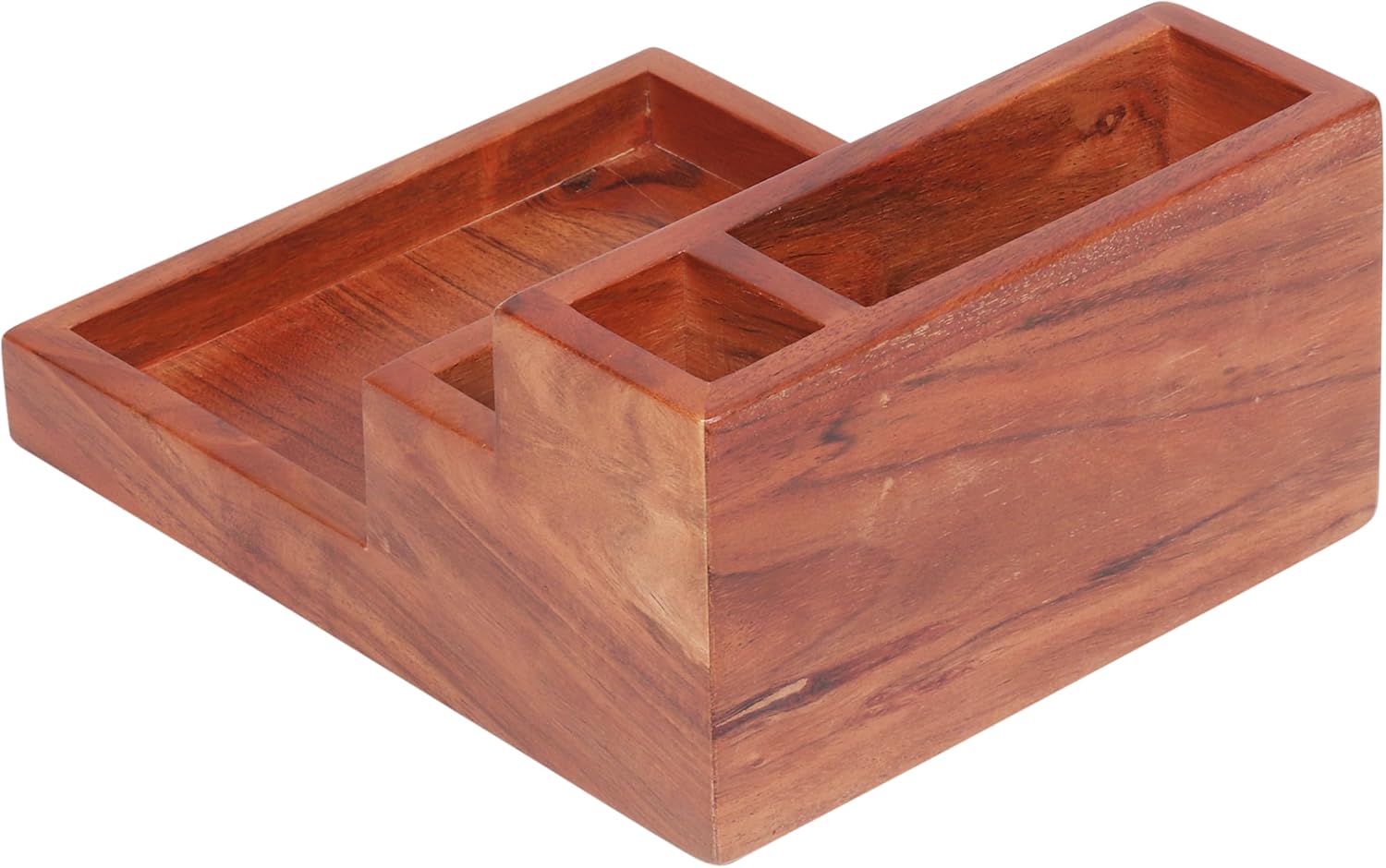 Acacia wood desk organizer and card holder | 5 compartments | Keep pens, remotes, phone, wallets, office desk