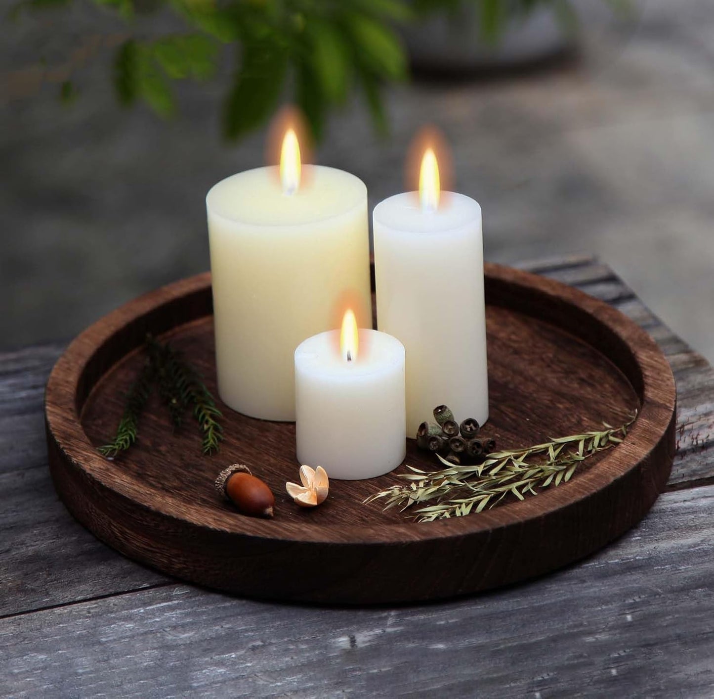 Wooden Decorative Tray Candle Holder Round Wood Tray Home Decor / Brown--round