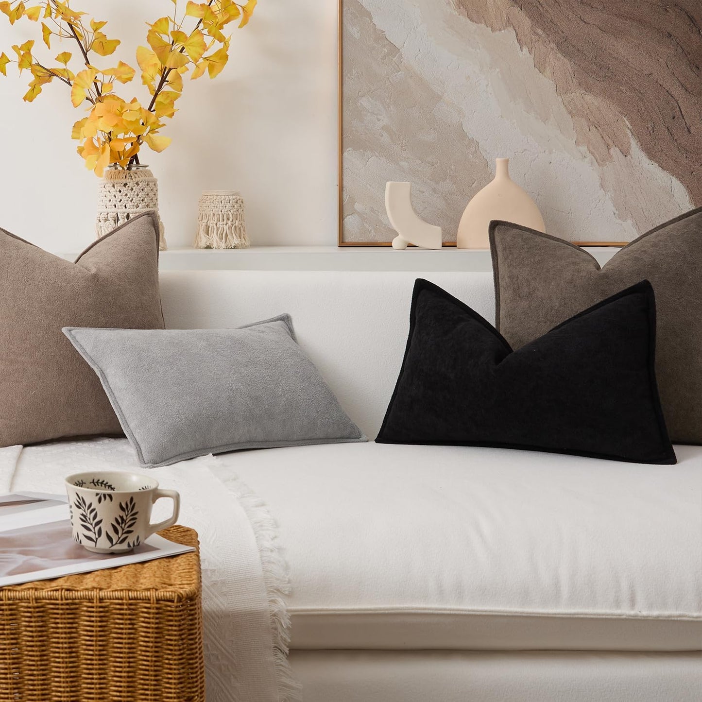 Kevin Textile Waterproof Decorative Pillow Covers Soft Boucle Textured / 18 x 18 / Black / Set of 2