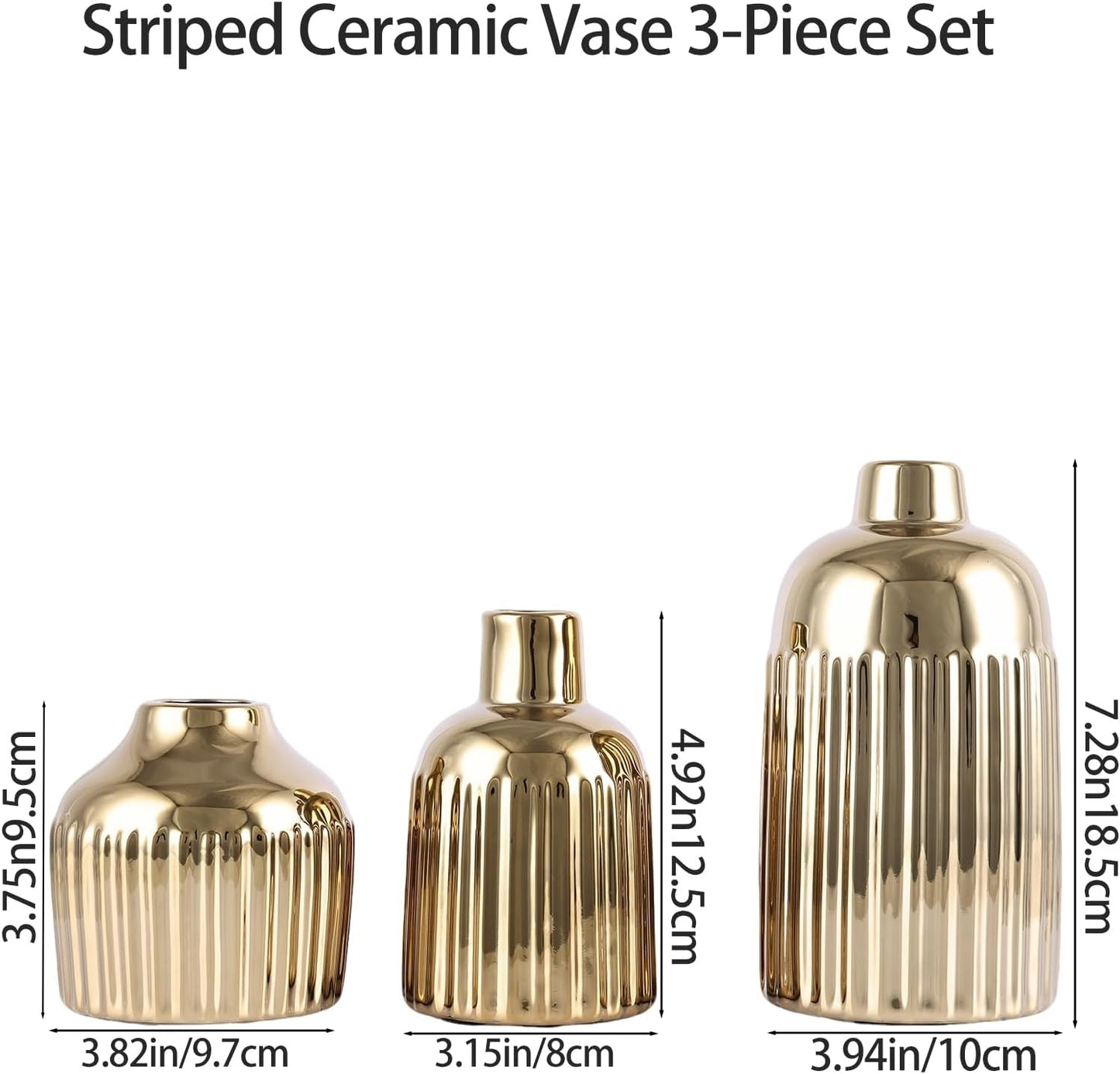 Ceramic Vase 3-Piece Set / Gold