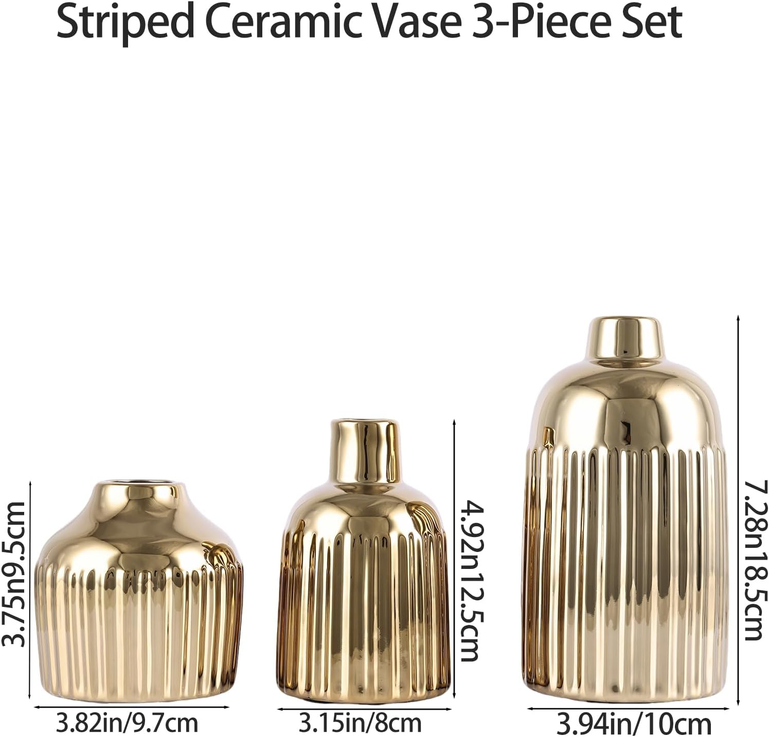 Ceramic Vase 3-Piece Set / Gold