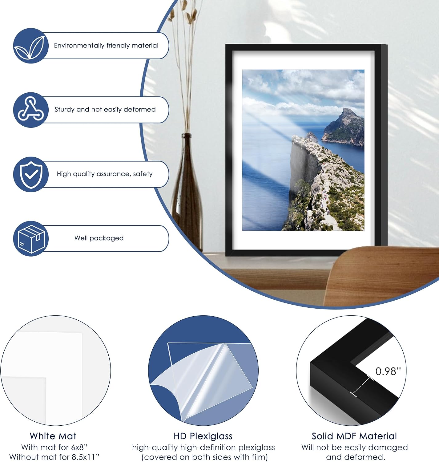 18x24 Poster Frame Set of 6, Wall Mounting Display, Black | Display 16x20 with Mat or 18x24 Without Mat, Horizontal or