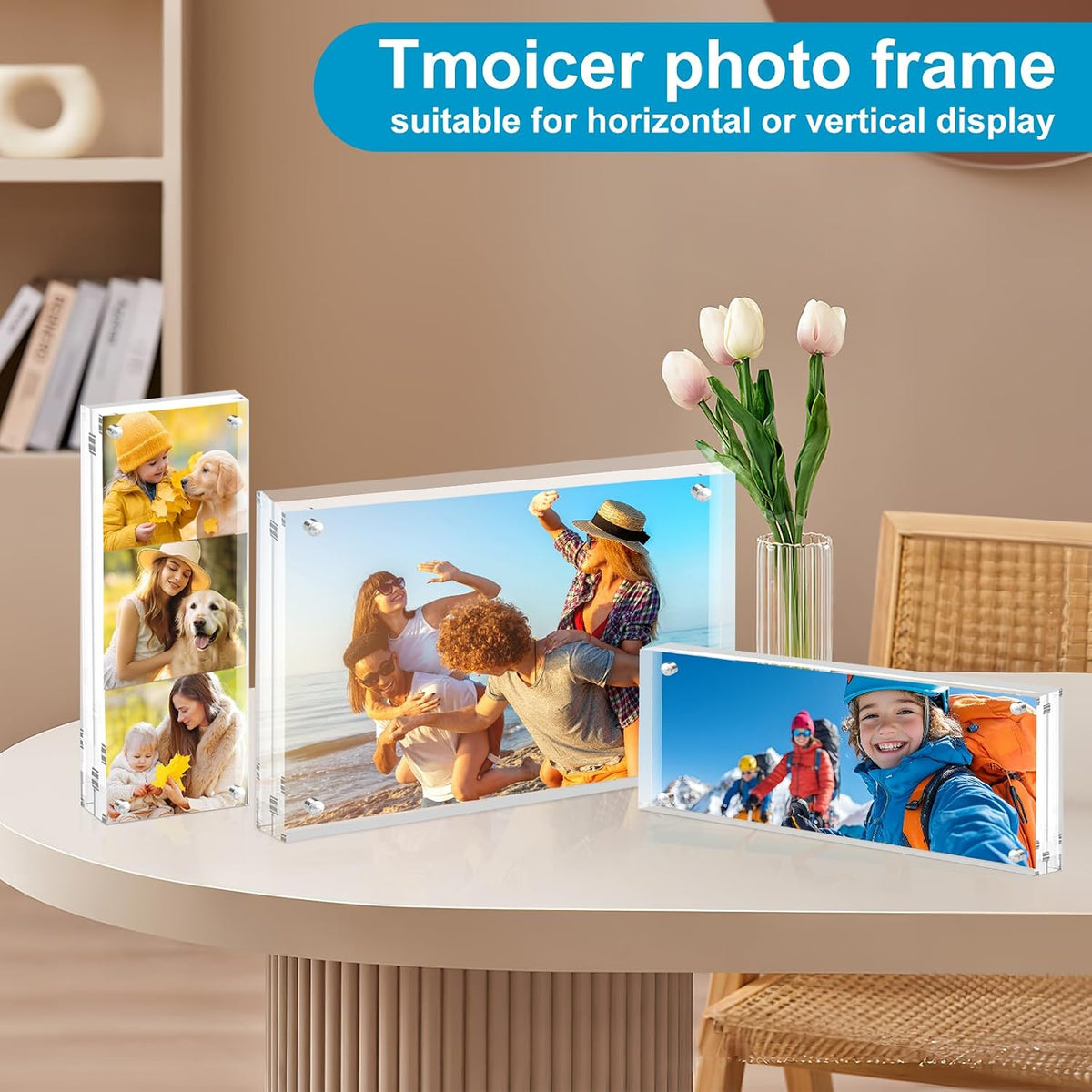 5 Pack 8 * 10 Acrylic Block Picture Frames, 24mm Thick Freestanding Double-Sided Magnetic Holder, Frameless Modern