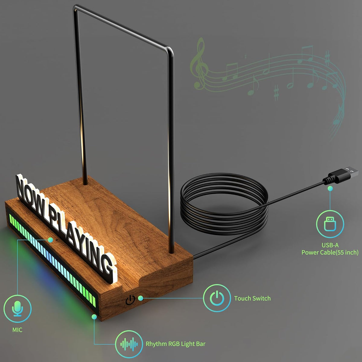 Now Playing Vinyl Record Stand, Light Up Vinyl Record Display Stand with RGB Sound Control Pickup Rhythm Lights Bar