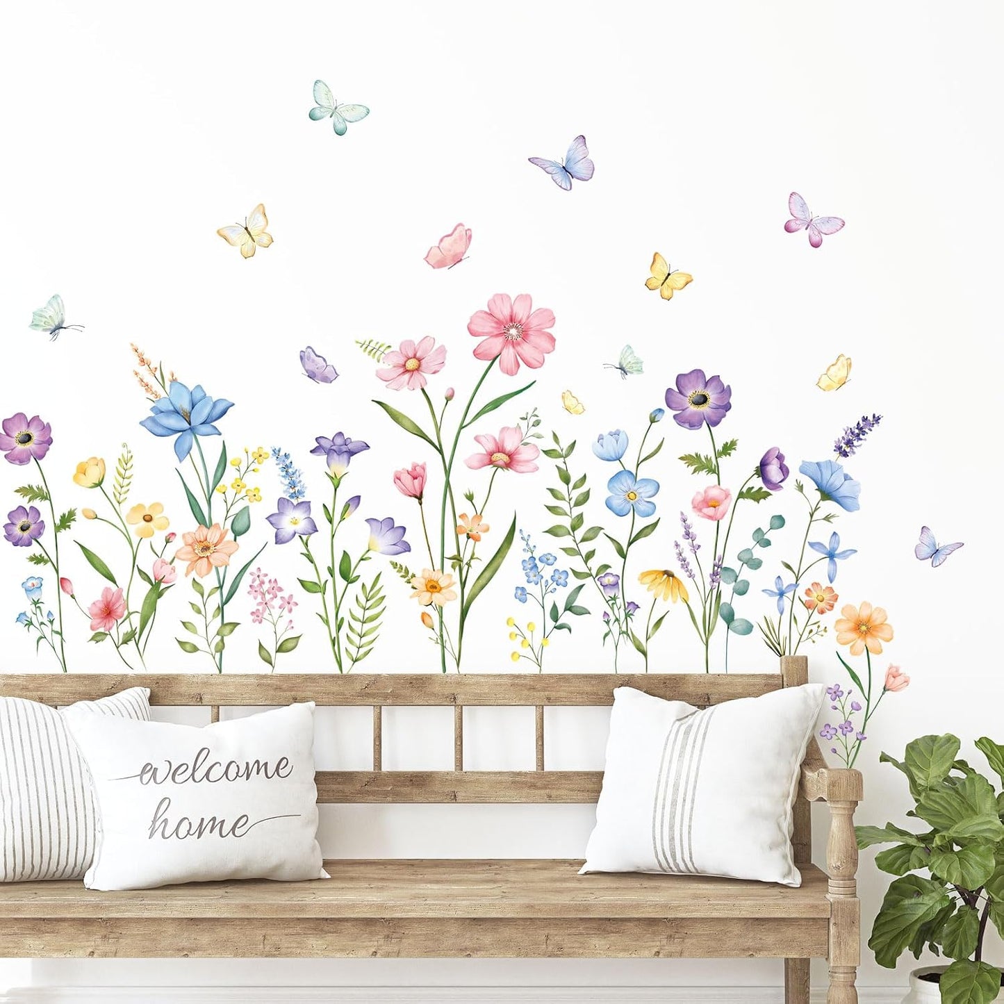 Flower Wall Decals Watercolor Wildflower Grass Butterflies Wall Stickers Peel / Watercolor Flower