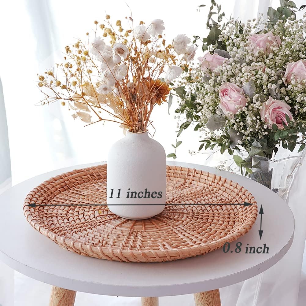 Round Decor Rattan Centerpiece Tray for Candle Vase Holder Keys Remote Tray for Entryway / 11 Inch