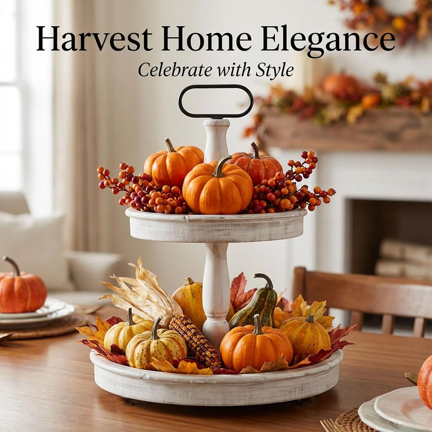 Two Tiered Tray Stand Rustic Tiered Tray Decor 2 Tiered Tray Serving Tray Seasonal & / White / 15.7
