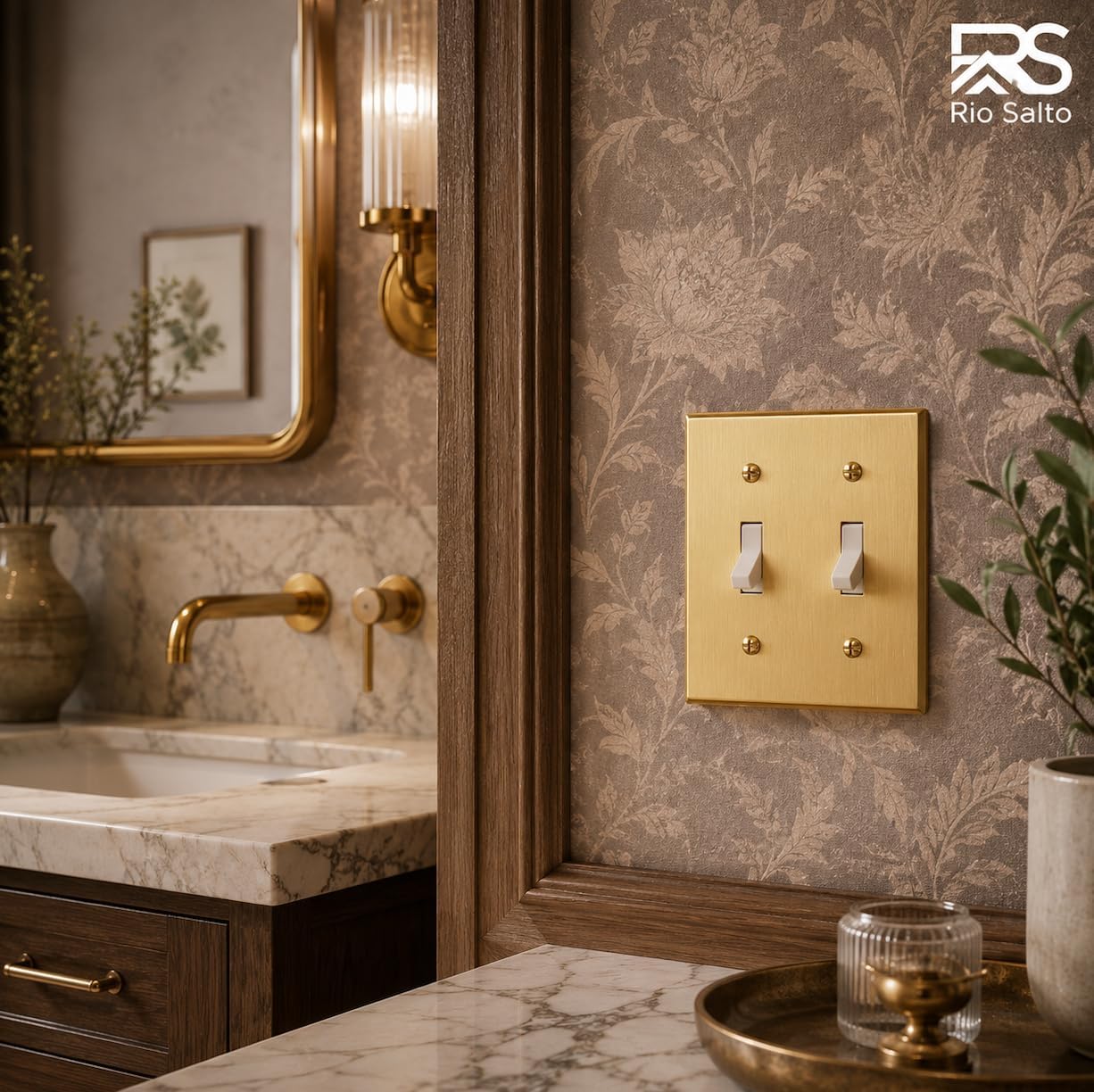 Rio Salto MIDSIZE BRASS Signature Collection Decorative Brushed Brass Gold Metal Outlet Covers, Light Switch Cover