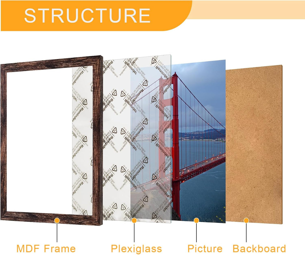 BESCRCL 24x36 Poster Frame Display 24 x 36 inches, Photo Frames for Wall Hanging, Engineered Wood, Brown, 1 Pack