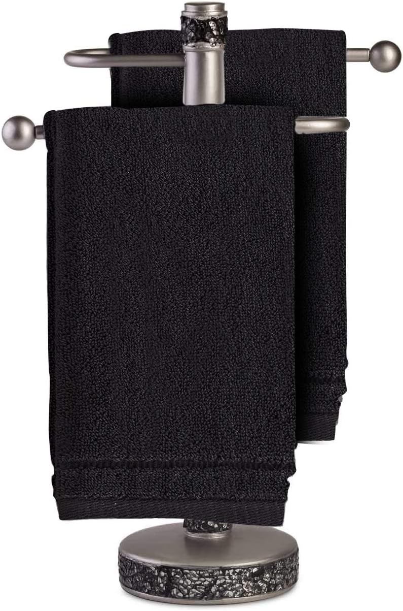 Creative Scents Cotton Fingertip Towels Set Black - 4 Pack - 11 x 18 Inches Decorative Small Extra-Absorbent and Soft