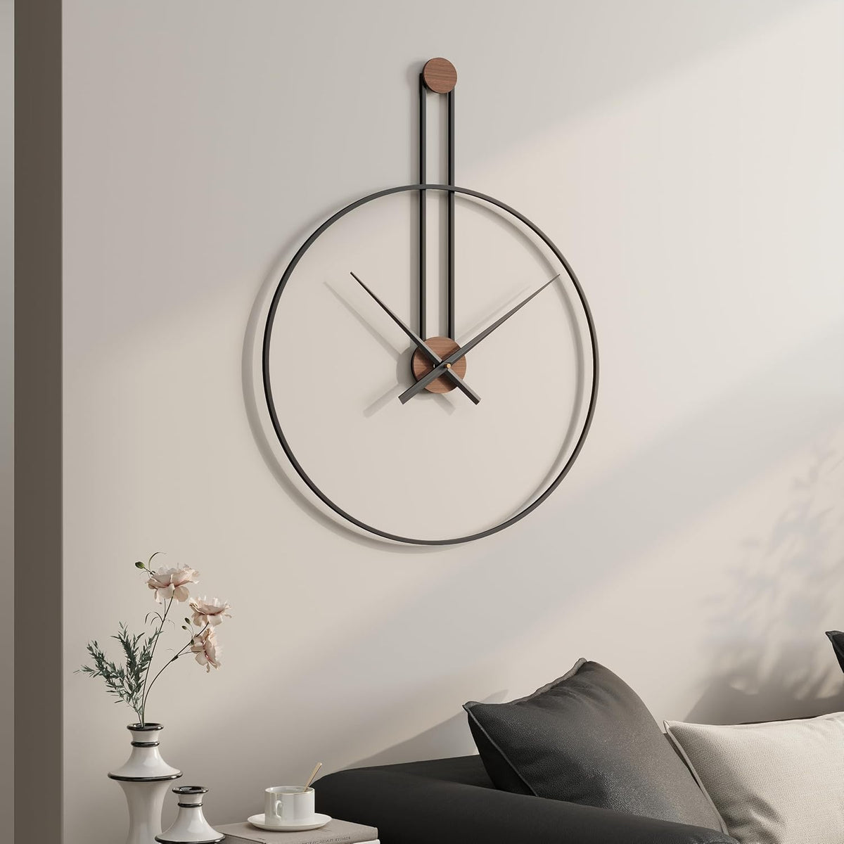 Cuspin 16 Inch Wall Clock, Modern Black Metal Clocks for Living Room | Silent non ticking, battery operated, open frame