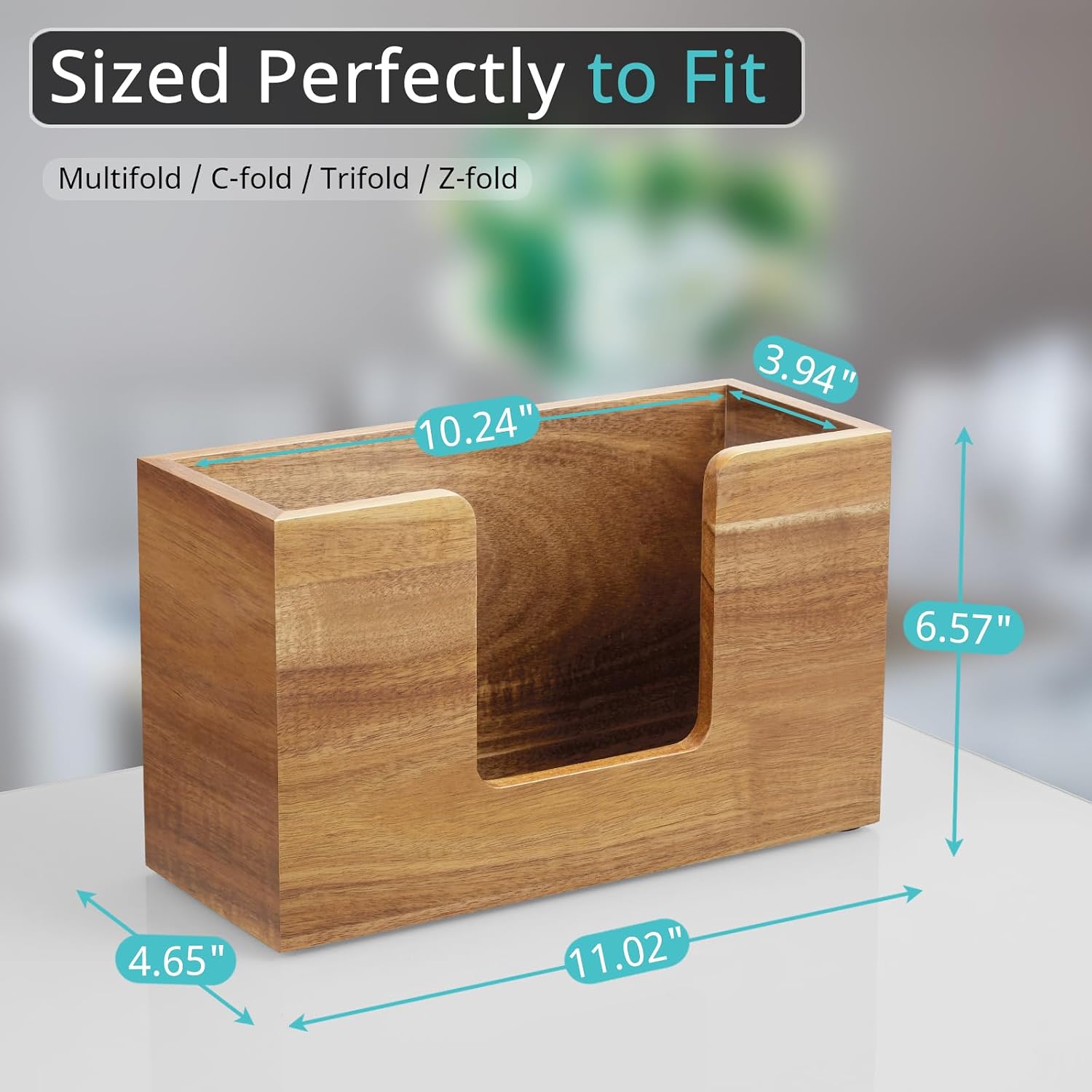 Paper Towel Dispenser Countertop, Acacia Wood Bathroom Paper Towel Holder, Napkin Holder for Kitchen, Multifold C-Fold