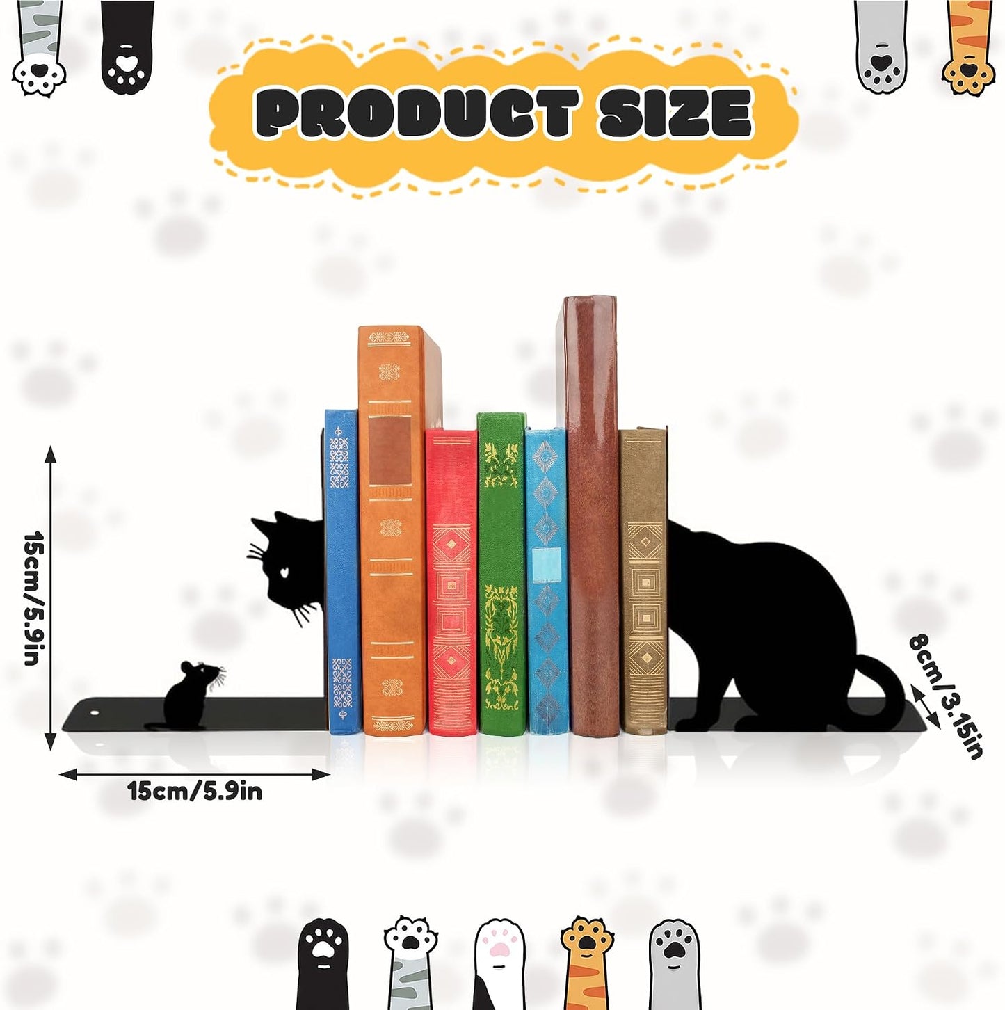 Cat and Mouse Metal Bookends Cats Book Ends / Black