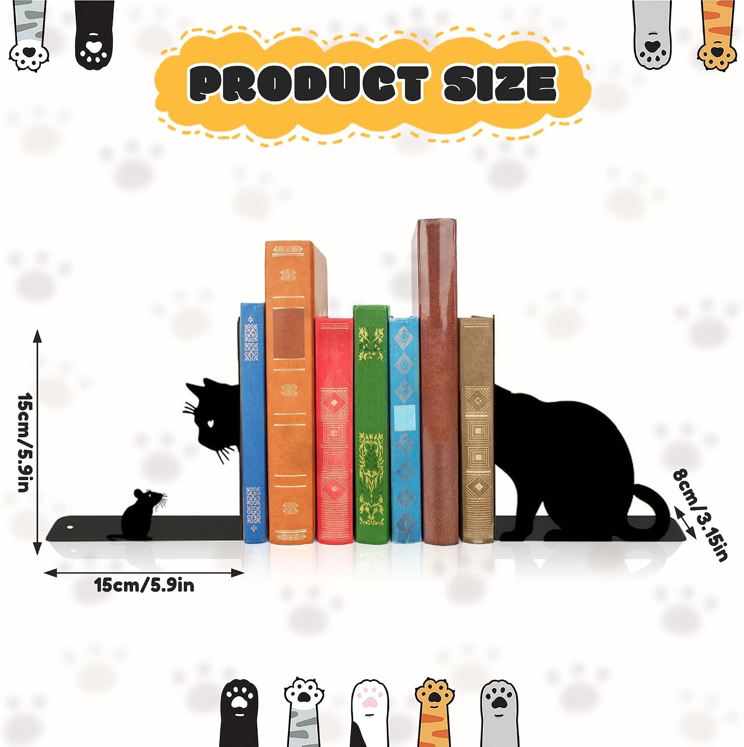 Cat and Mouse Metal Bookends Cats Book Ends / Black