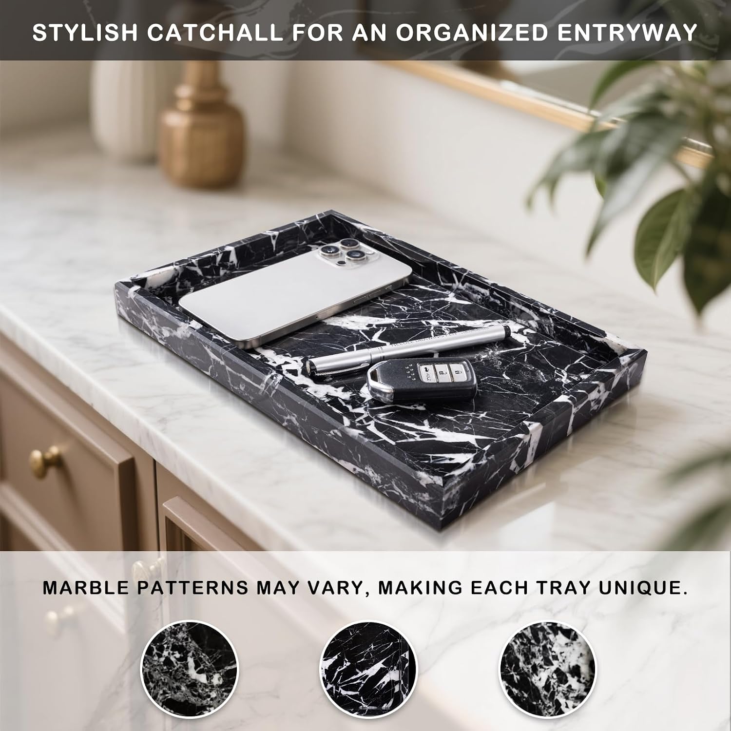 Marble Bathroom Tray for Countertop & Home Decor / Black