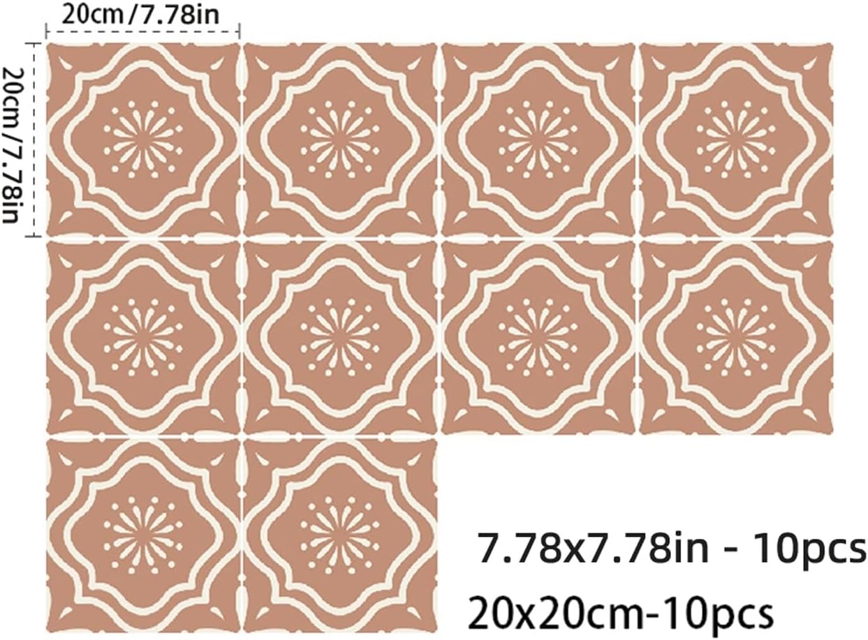 in Flora Moroccan Tile Stickers Peel and Stick Self Adhesive Decorative / 7.87 x 7.87 / Set of 10