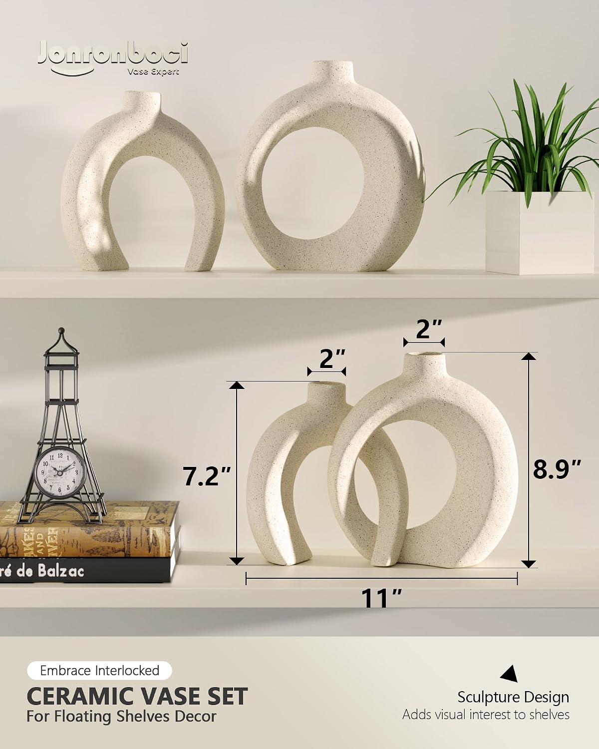 Matte Sand-Textured Ceramic Vases for Modern Japandi & Boho Home / Matte Cream White / Set of 2