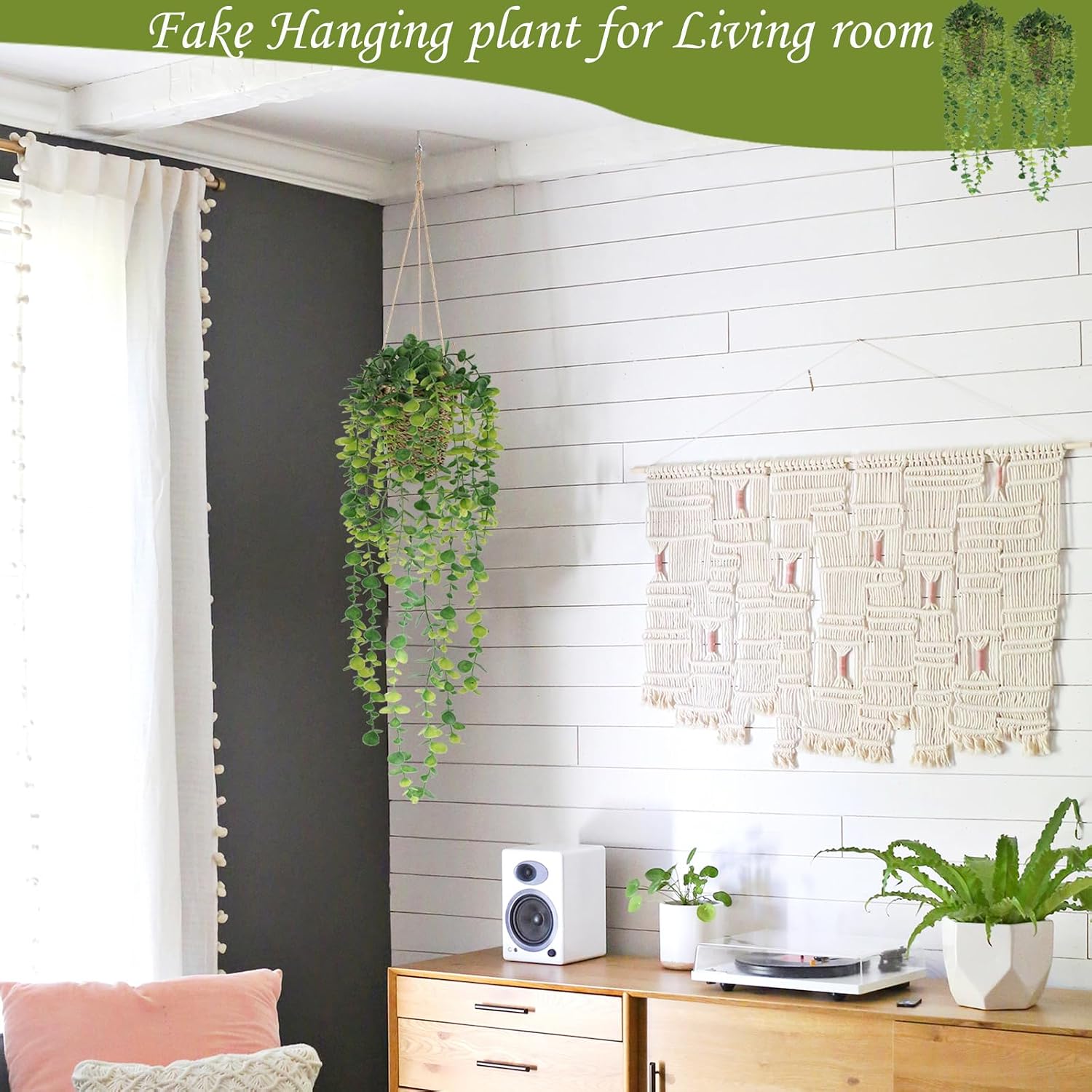 Woven Basket / Artificial Hanging Plants / 2 Packs / Set of 2