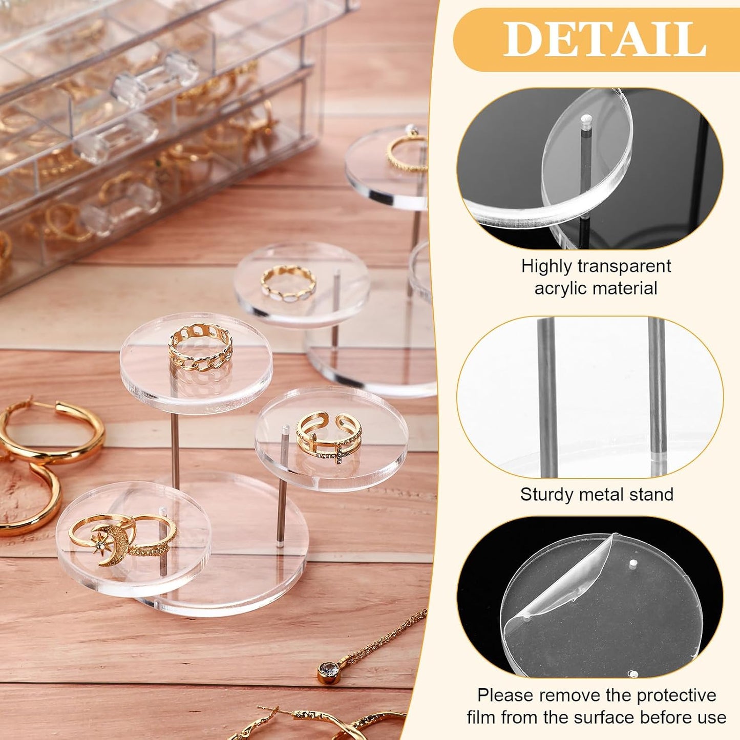 Round Acrylic Display Riser Stands for Small Items 3 Tier Jewelry Display Stands / Clear / Set of 8