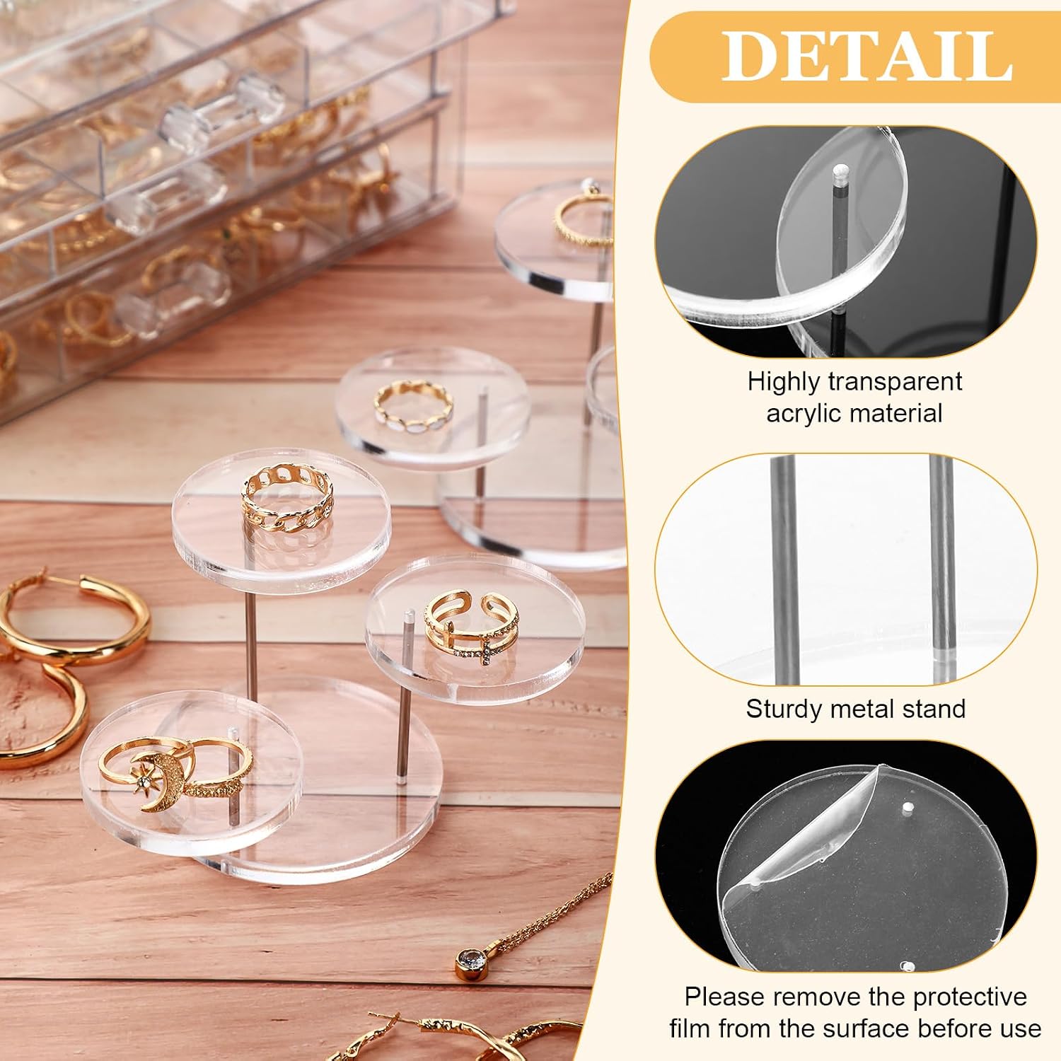 Round Acrylic Display Riser Stands for Small Items 3 Tier Jewelry Display Stands / Clear / Set of 8