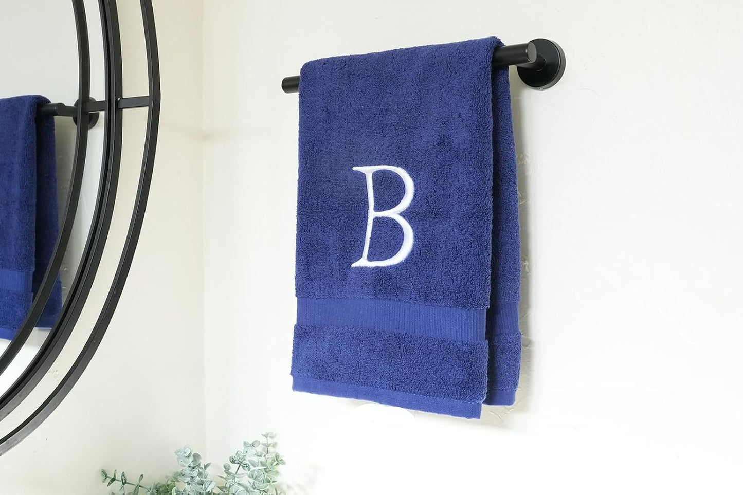 Navy with White Monogrammed Hand Towels for Bathroom - Set of 2 Letter B | Luxury Hotel Quality Initial Towels For