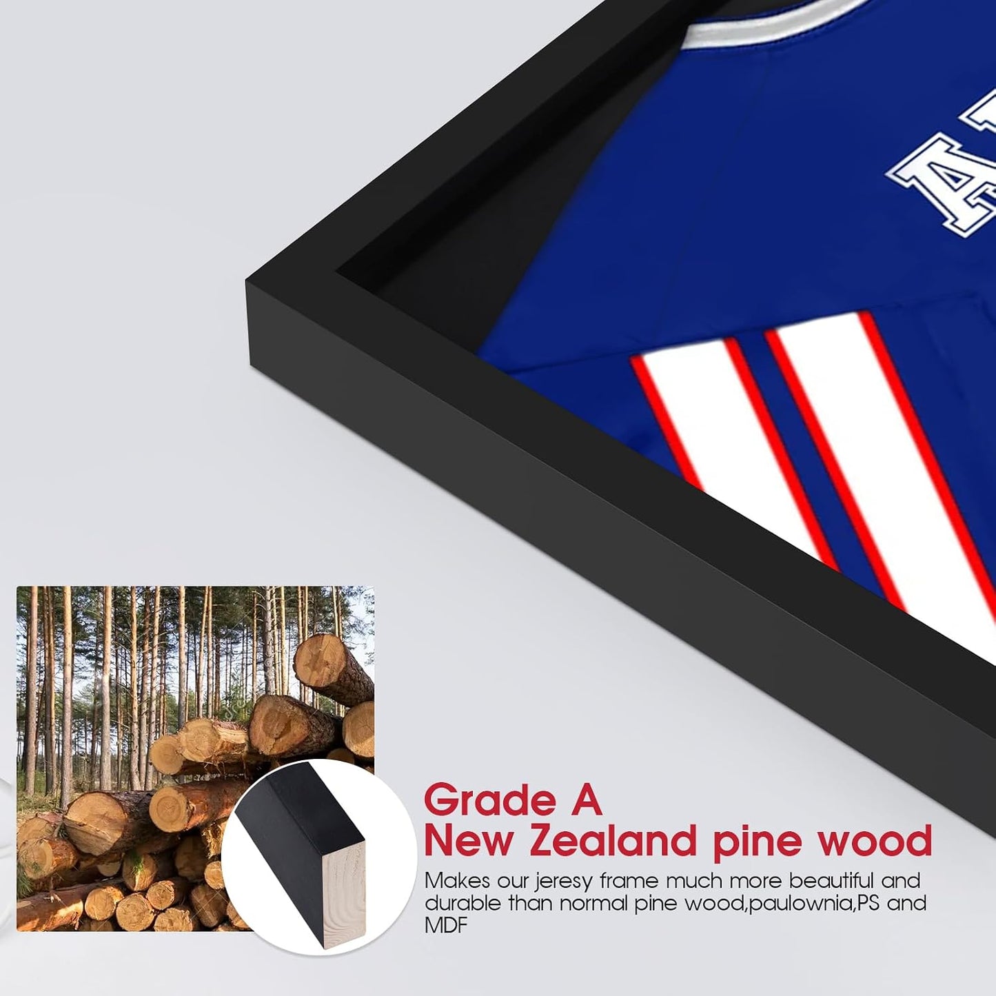 1DOT2 26x37 XL Large Shadow Box Frame, Pine Wood Jersey Frame Display Case | Grade A Natural Pine Wood, HD Acrylic