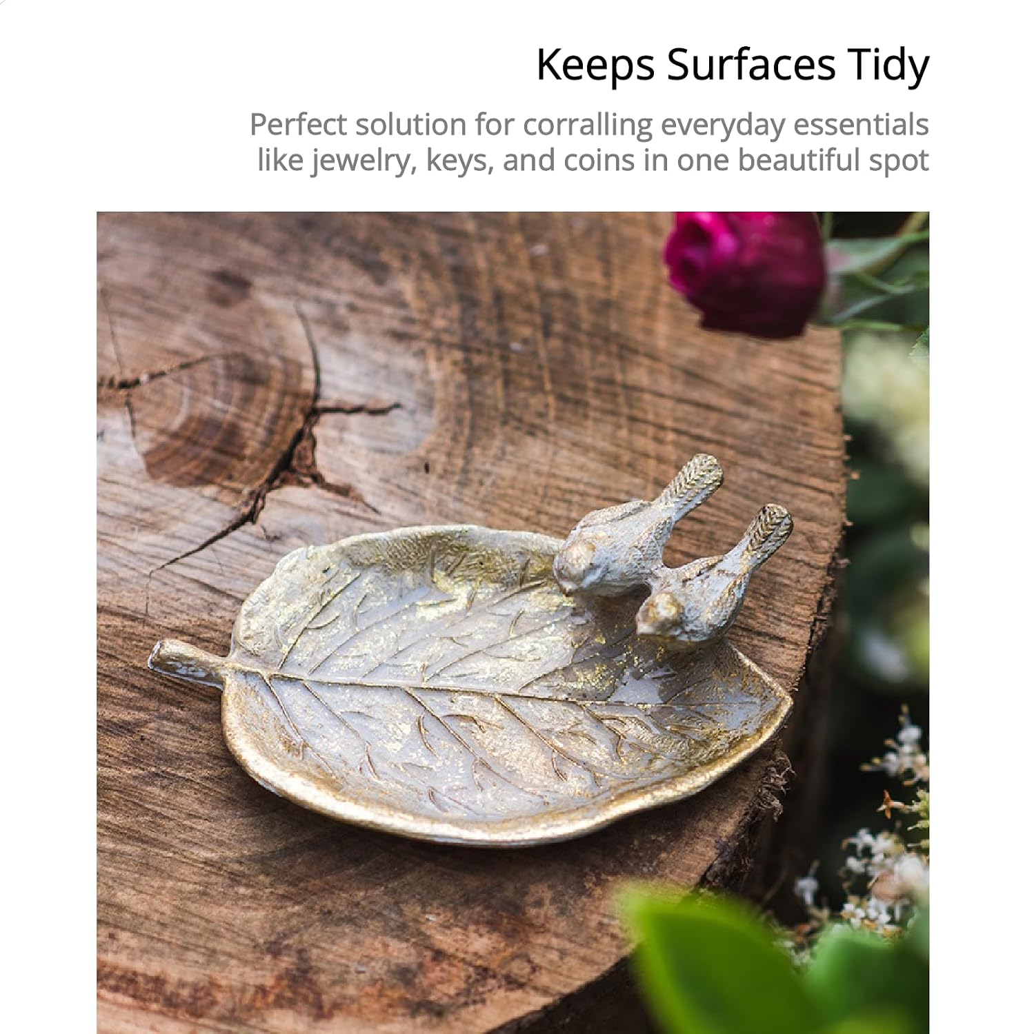 Wash Gold Leaf Jewelry Tray for Rings Earrings Necklace / White / 5 Inch