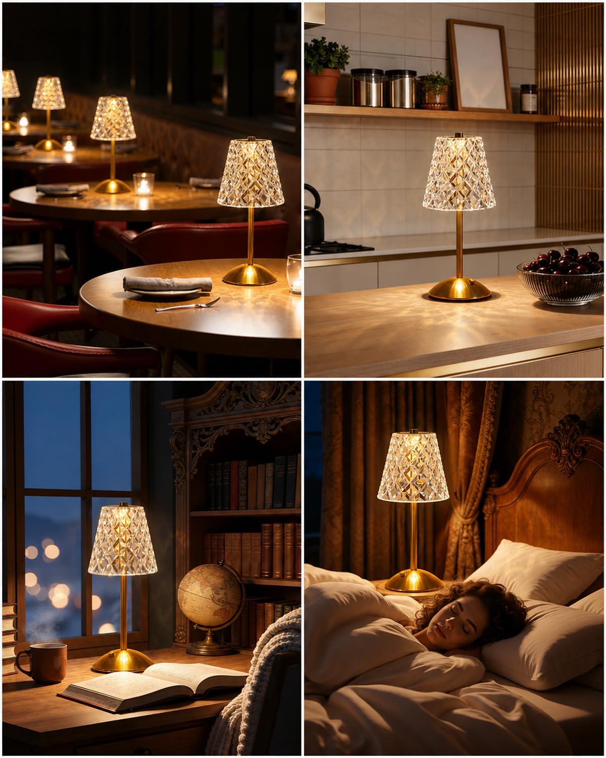 Nusogon Rechargeable Cordless Table Lamp, Gold Small Battery Powered Lamp | 3 Color Dimmable Small Bedside Lamp, LED