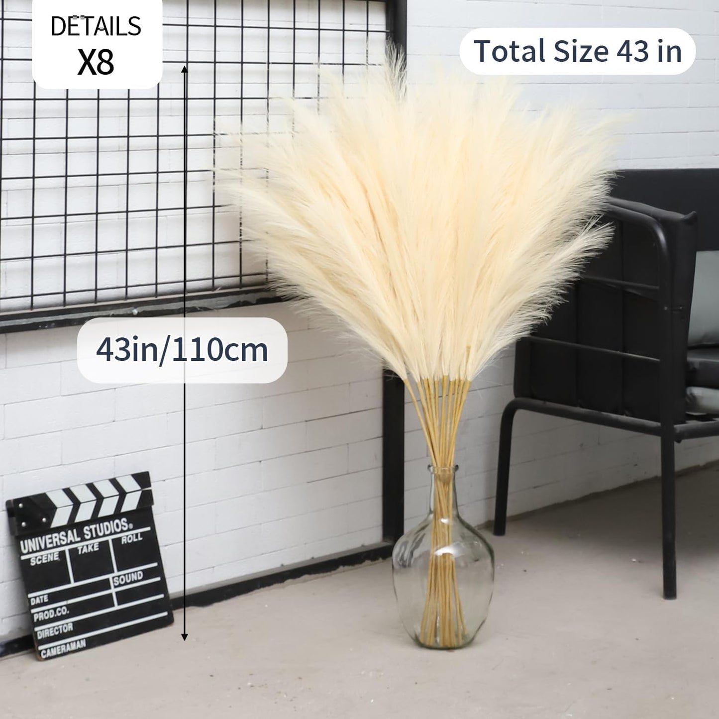 Pampas Grass for Floor Vase Fluffy Artificial Pampas Grass / Beige / Set of 8