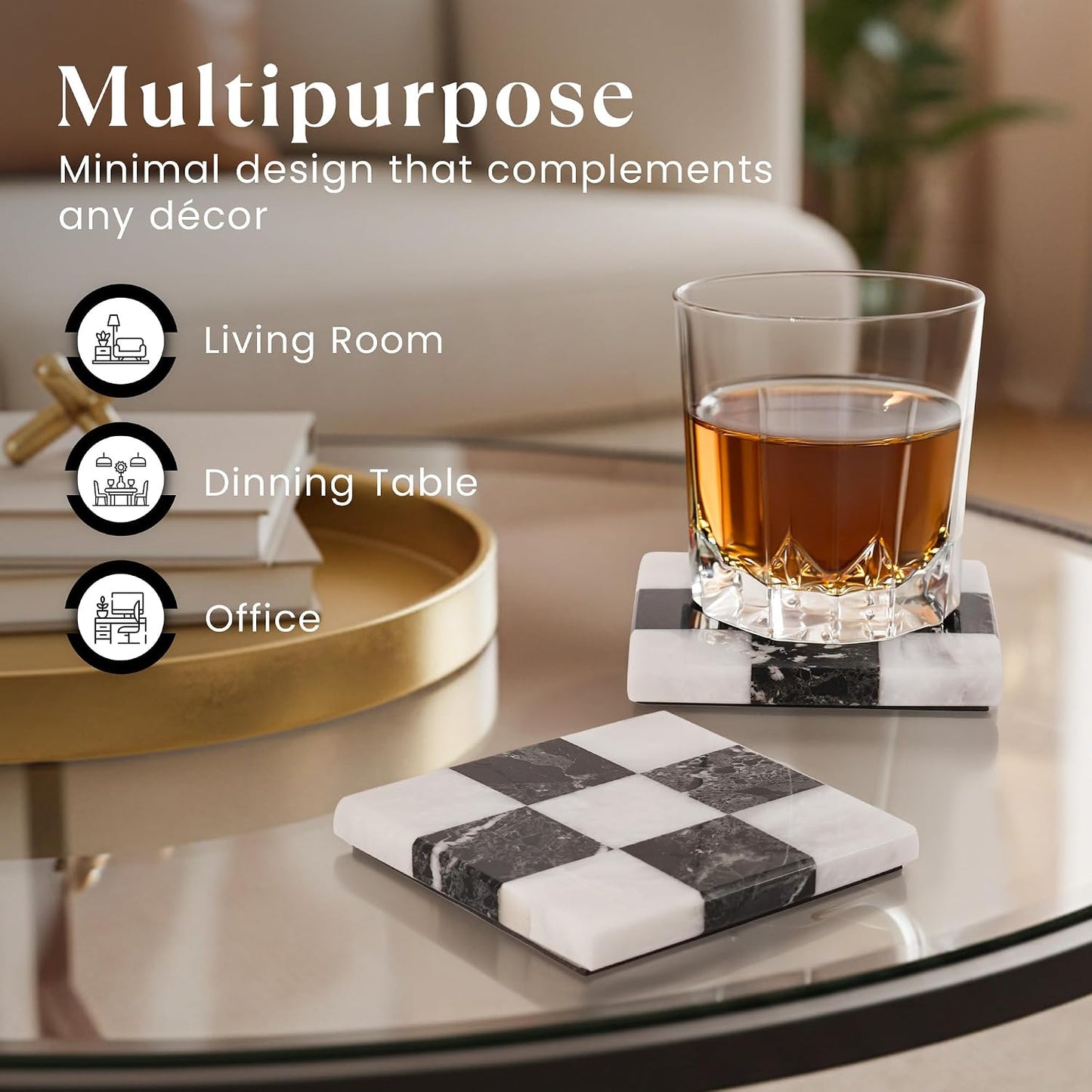 Drink Coasters for Living / Zebra Black and White / 4 Inch / Set of 4