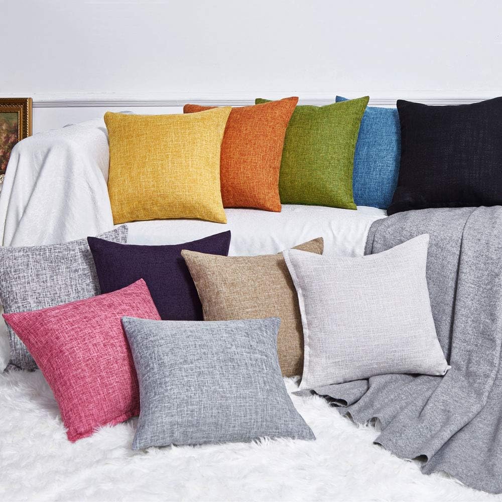 Pillow Covers Rustic Linen Decorative Square Throw Pillow / Mustard Yellow / 18 x 18 / Set of 2