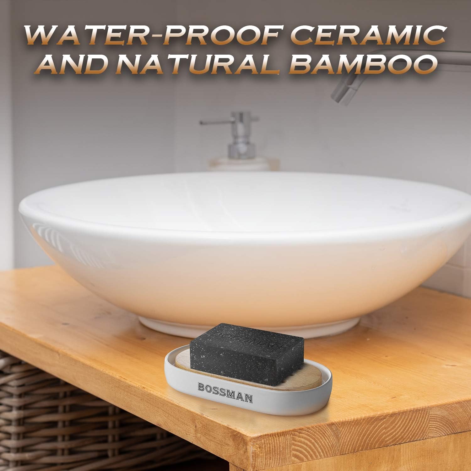 Removable Natural Bamboo Soap Tray / White