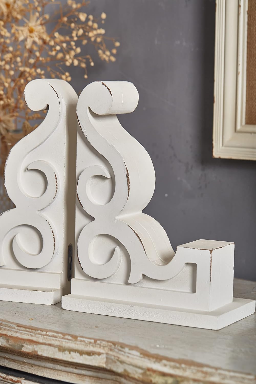Distressed Farmhouse Bookends for Heavy Books / White / Set of 2
