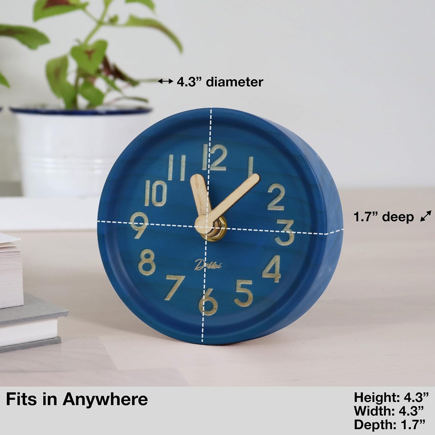 Driini Wooden Analog Desktop Clock – 4.3 in. Decorative Pinewood, No-Tick Design – Easy to Read Silent Sweep Mantle