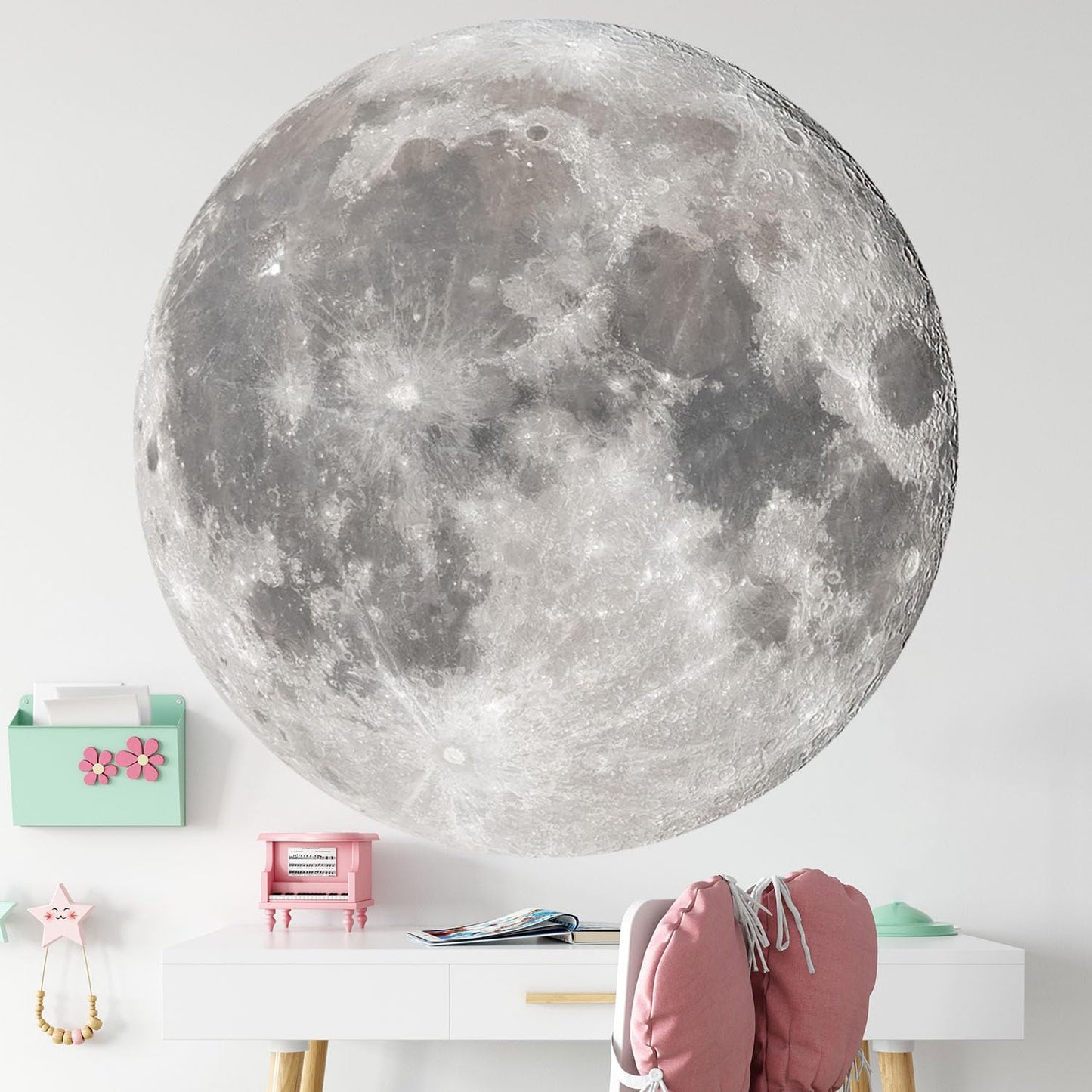 Large Moon Wall Stickers Full Moon Decor Wall Decals 6 Sheets Peel and Stick Wall / Silver Moon