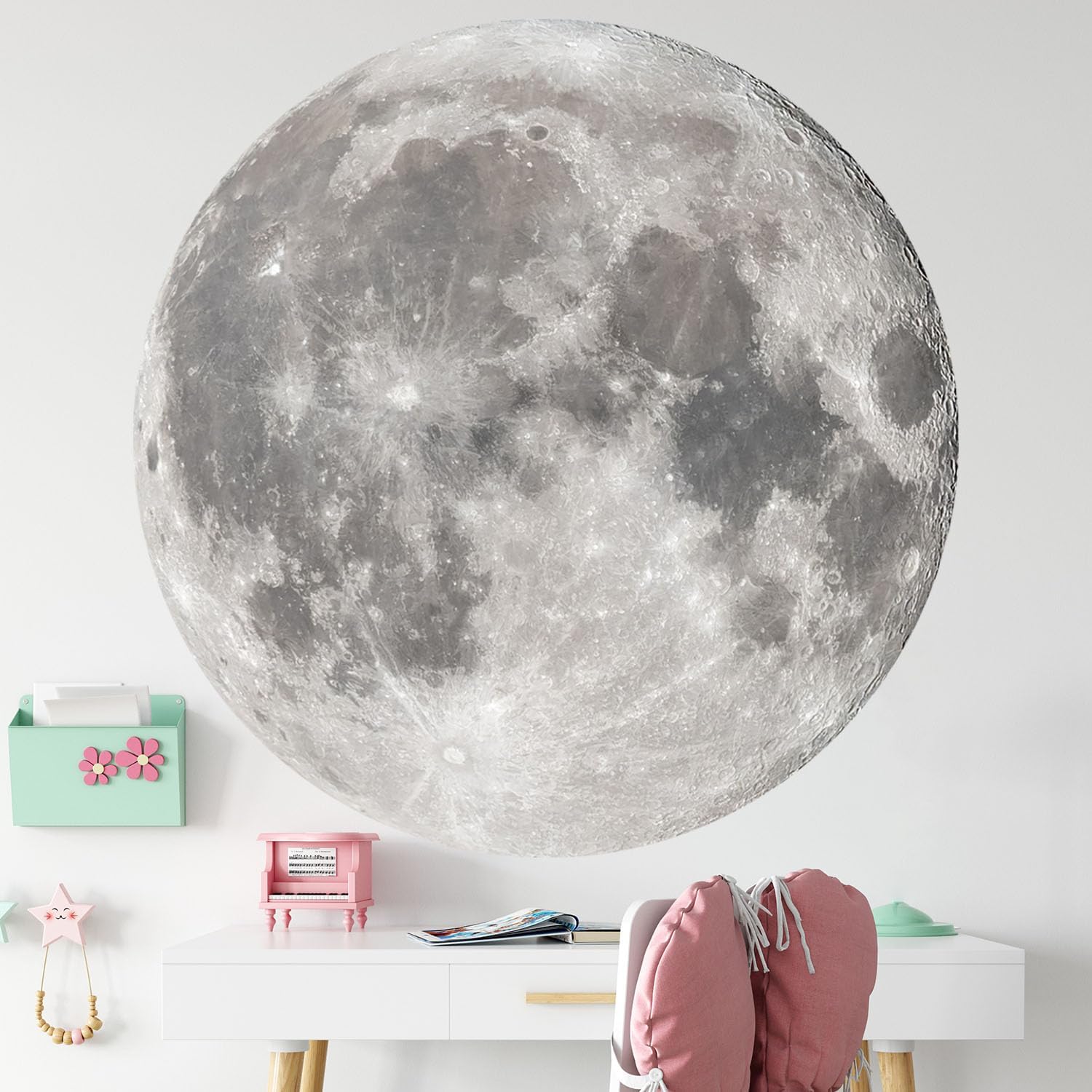 Large Moon Wall Stickers Full Moon Decor Wall Decals 6 Sheets Peel and Stick Wall / Silver Moon