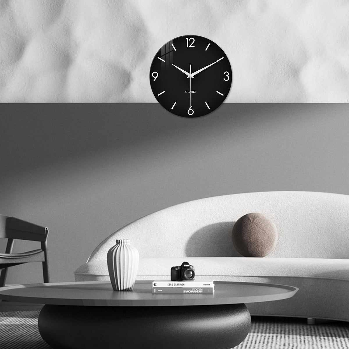 XFM Minimalist Wall Clocks Battery Operated 20 Inch Large Black | Silent Non-Ticking Modern Glass Simple Decorative for