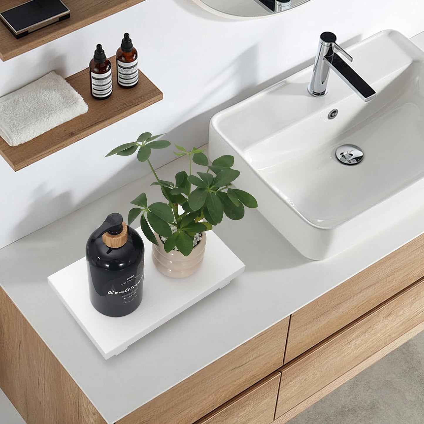 Farmhouse Bathroom Vanity Tray Wooden Kitchen Soap Sink Trays Modern Wood / White / 10 x 6 x 1.6