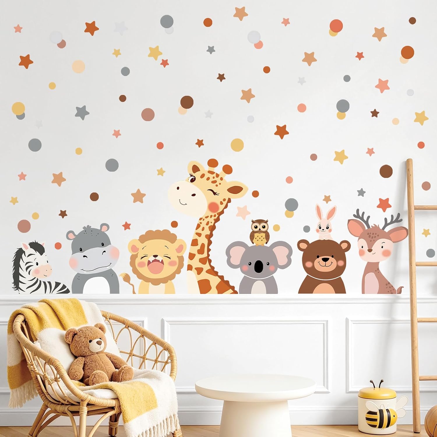 Animal Wall Decals Cartoon Jungle Forest Animals Polka Dot Wall Stickers Giraffe Bear / Set of 79