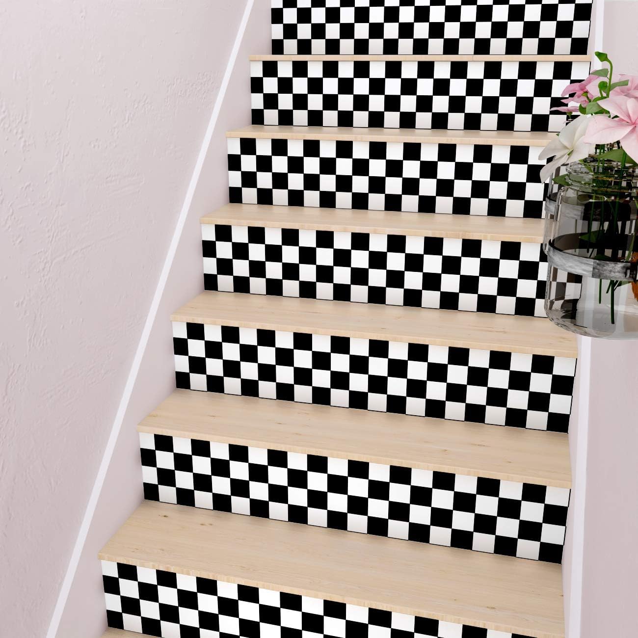 White Wallpaper Peel and Stick Checkered Wallpaper / 17.7 x 120 / Black