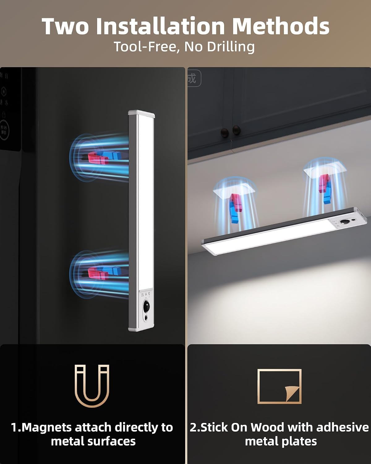 EZVALO 5-Pack Under Cabinet Lighting, 2400mAh Motion Sensor Light, LED Closet Lights Wireless, 6500K Dimmable, Timer