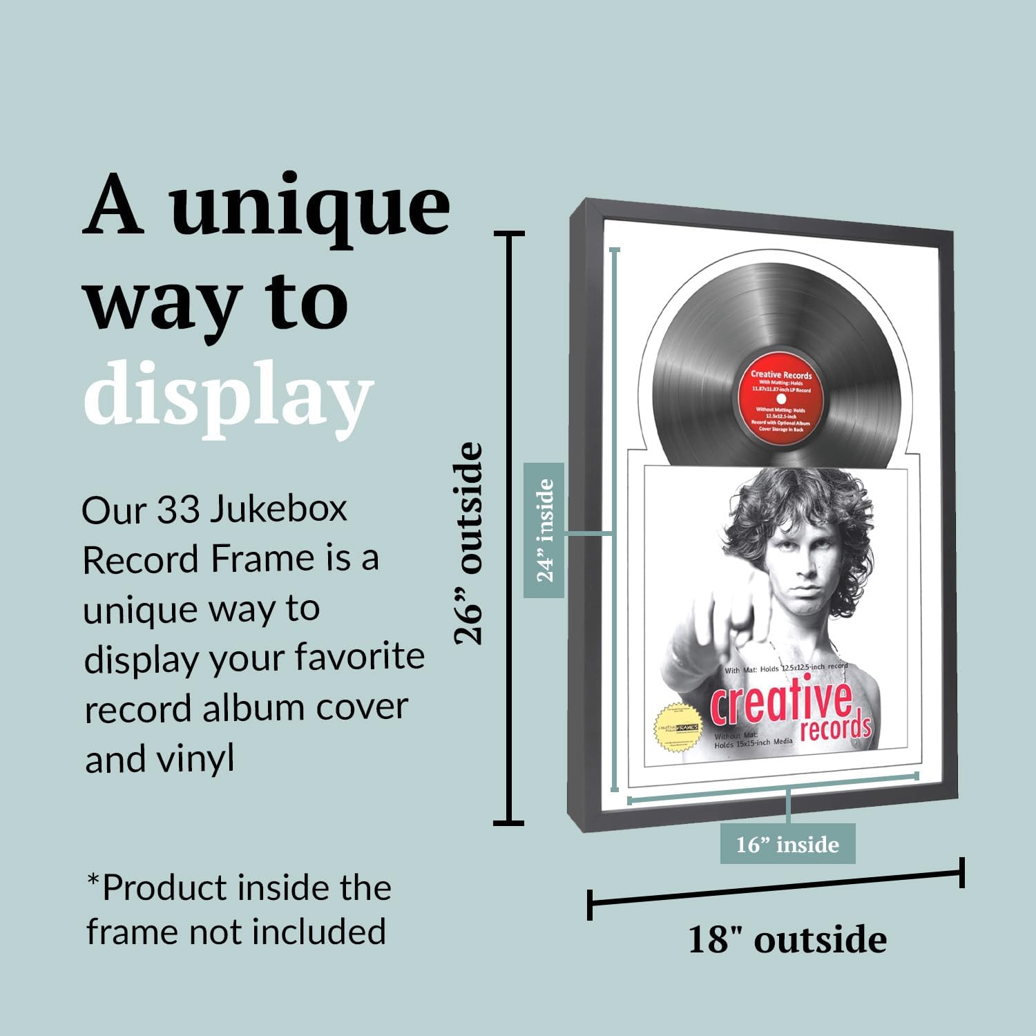 16" x 24" Jukebox Vinyl Frame Display with Double Matting, LP Record Album Frame for Wall Decor, White/White, 1 Count