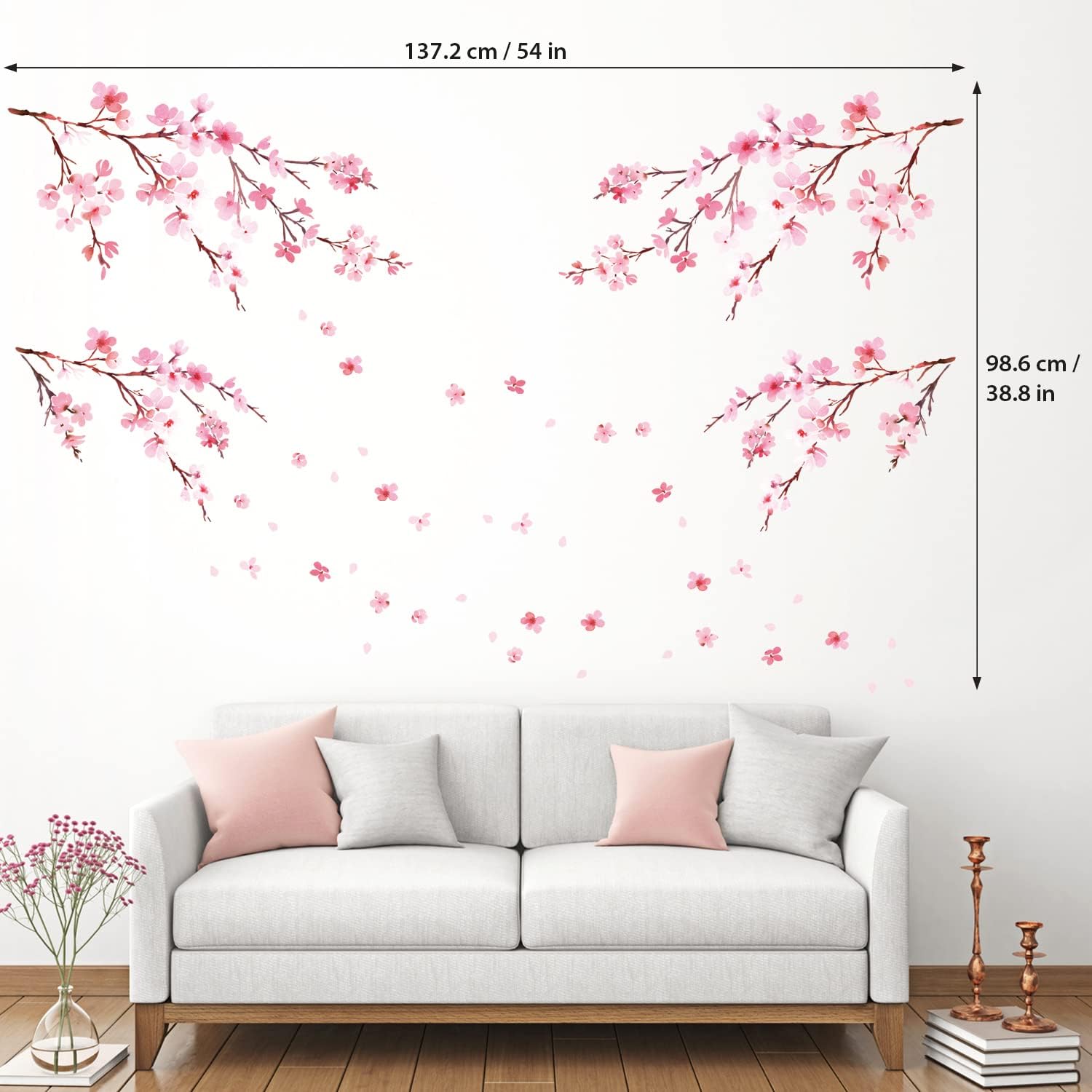 DS12-2003P1903 Watercolor Cherry Blossoms Kids Wall Stickers Wall Decals Peel and Stick Removable