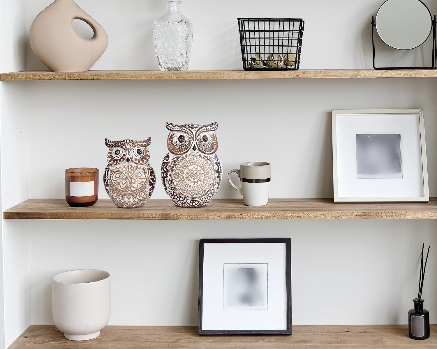 Chubby Owl Figurine Boho Decor / Small